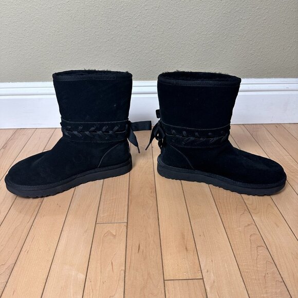 UGG Classic Lace Black Boots Booties Corset Black Size 7 - Picture 2 of 10